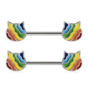 Rainbow Cat Nipple Rings 14g - 1 Pair